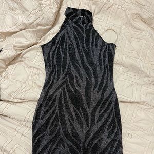 Neck glitter black mini dress